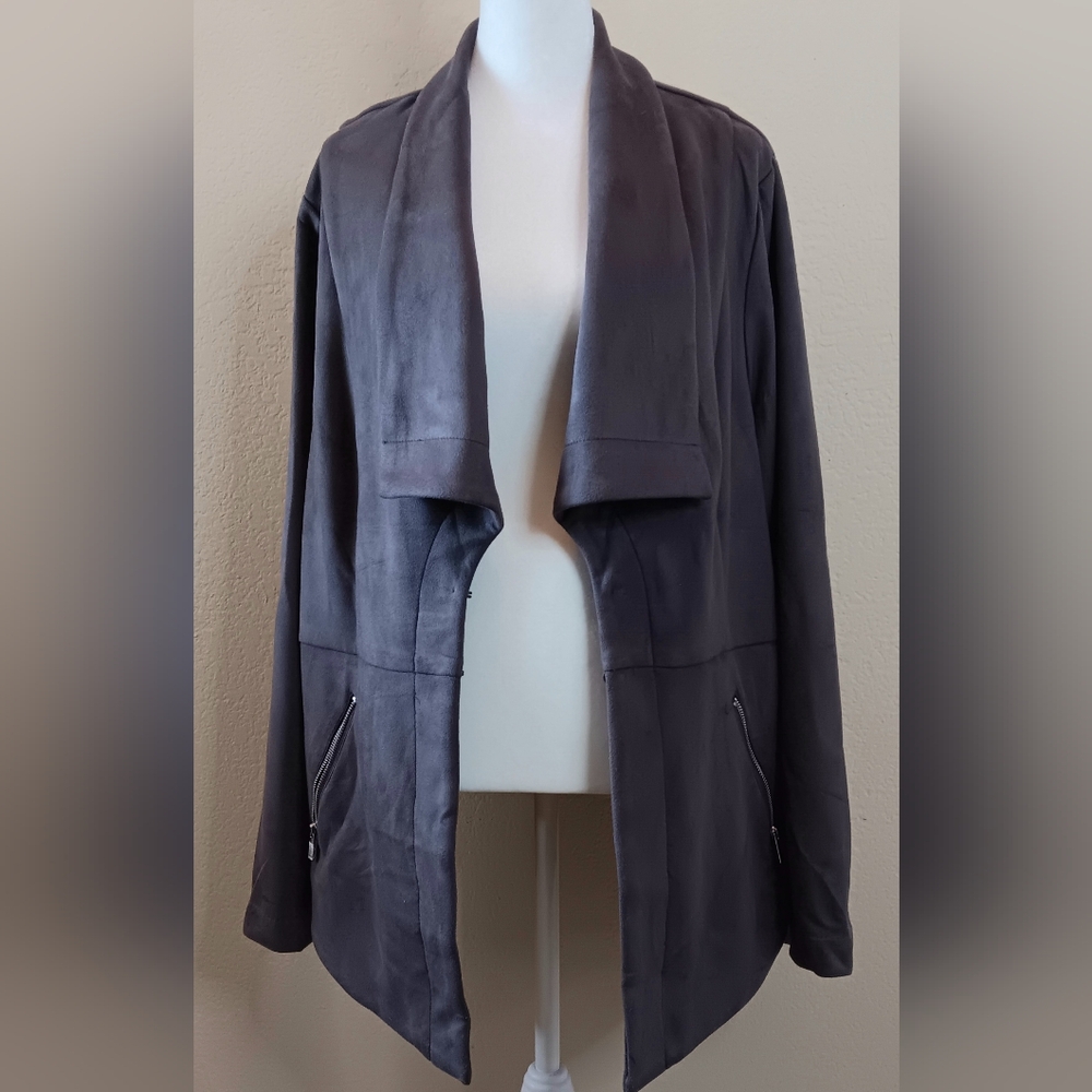 Torrid 4 Soft Faux Suede Moto Jacket Blazer Zip Pockets Gray